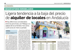 Observatorio Inmobiliario – Ligera tendencia a la baja del precio de alquiler de locales en Andalucía