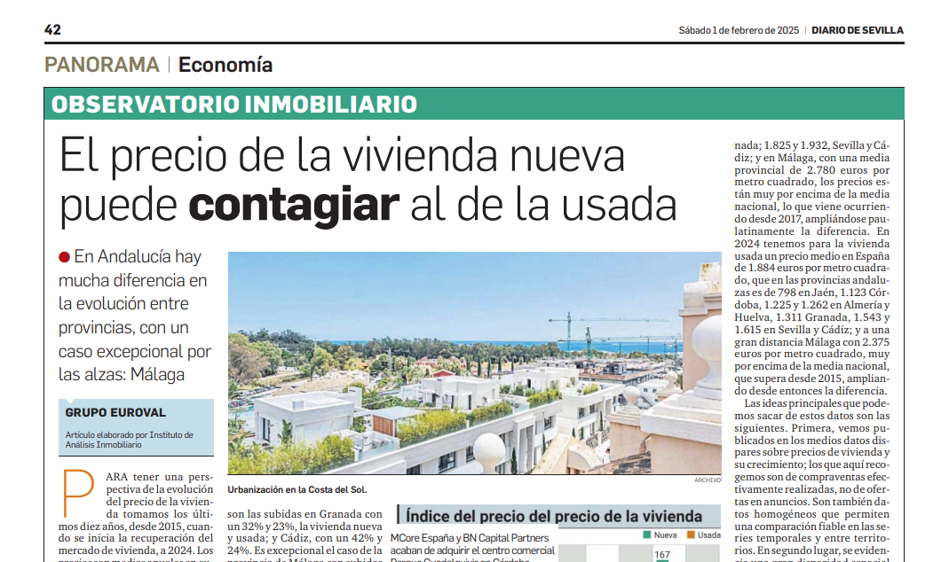 En Andalucía, el precio de la vivienda nueva puede contagiar al de la usada